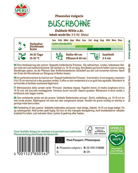 Buschbohnen Dubbele Witte Z. Dr.