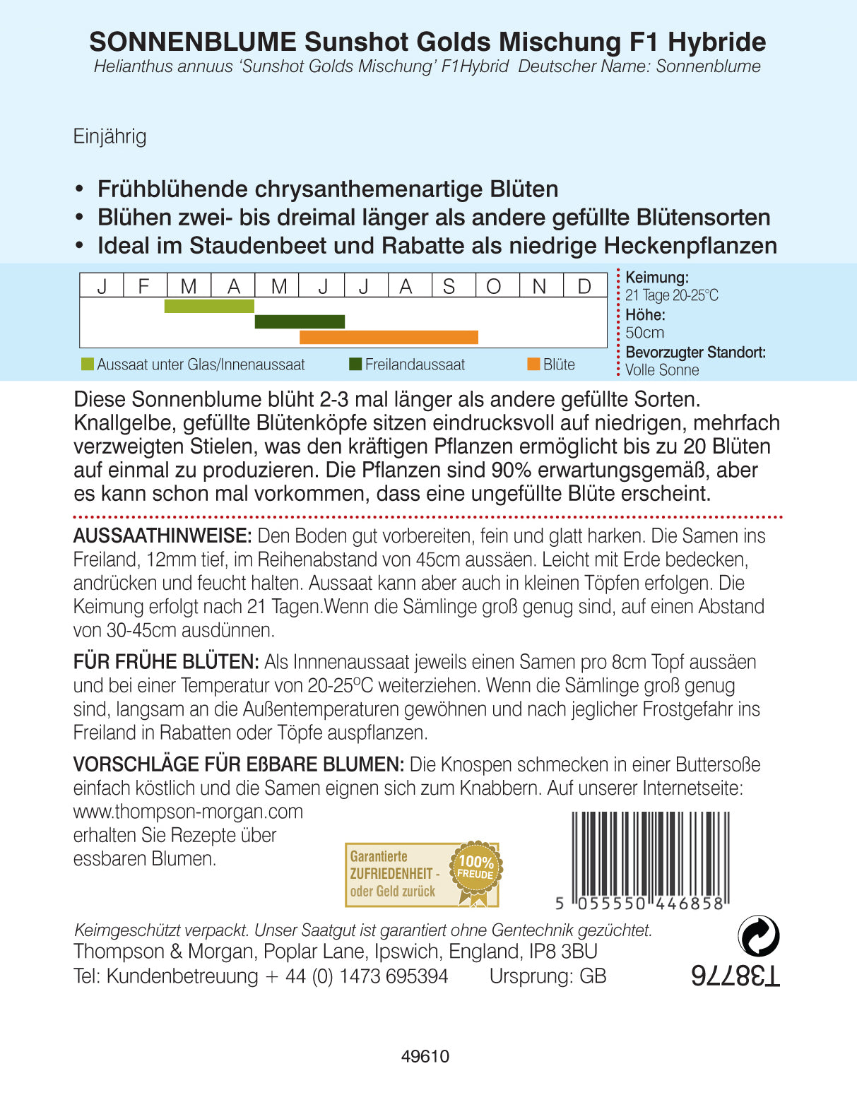 Sonnenblume Sunshot Golds Mischung F1 Hybride