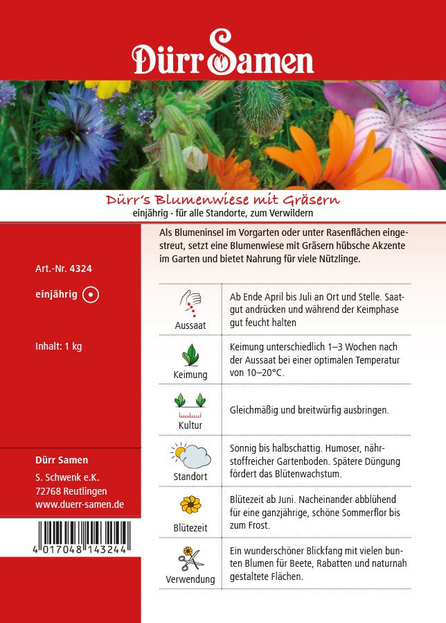 Dürr Samen's Blumenwiese Mit Gräsern 1 Kg