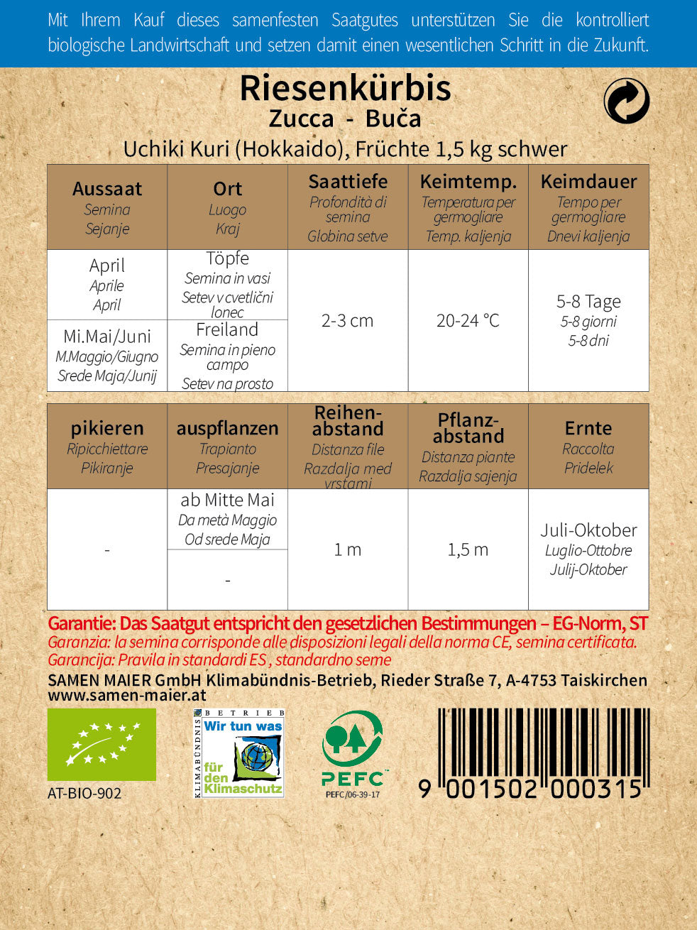 BIO Kürbis Riesen-Uchiki Kuri (Hokkaido)