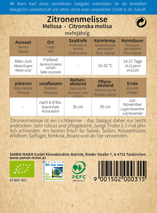 BIO Zitronenmelisse Mehrjährig