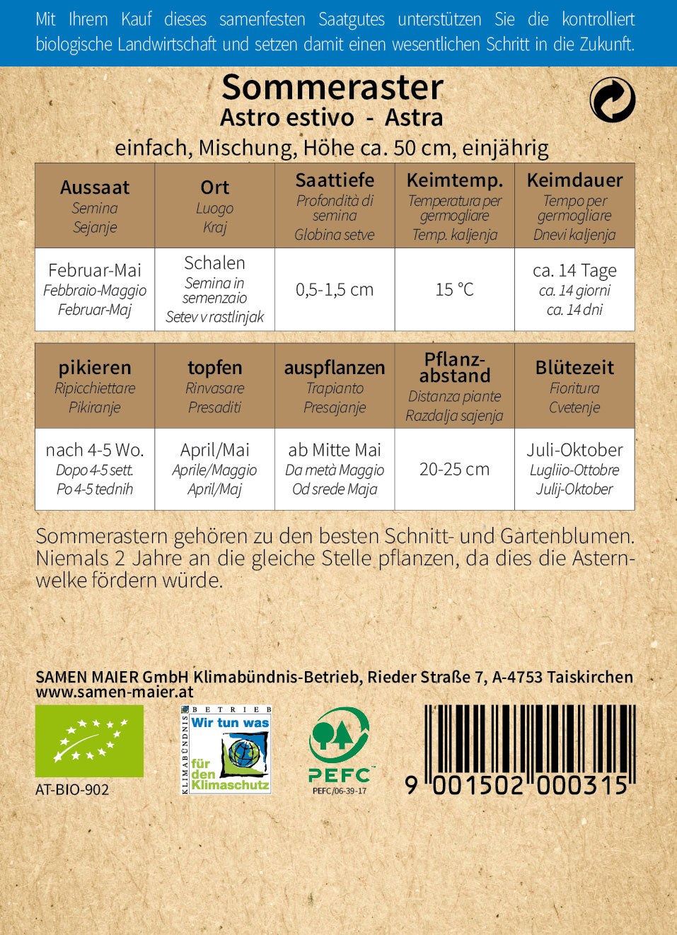 BIO Sommeraster Einfache Mischung