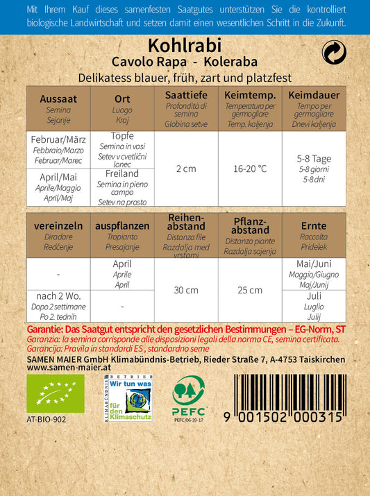BIO Kohlrabi Delikatess Blauer Früh