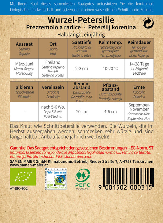BIO Wurzel-Petersilie Halblange Einjährig