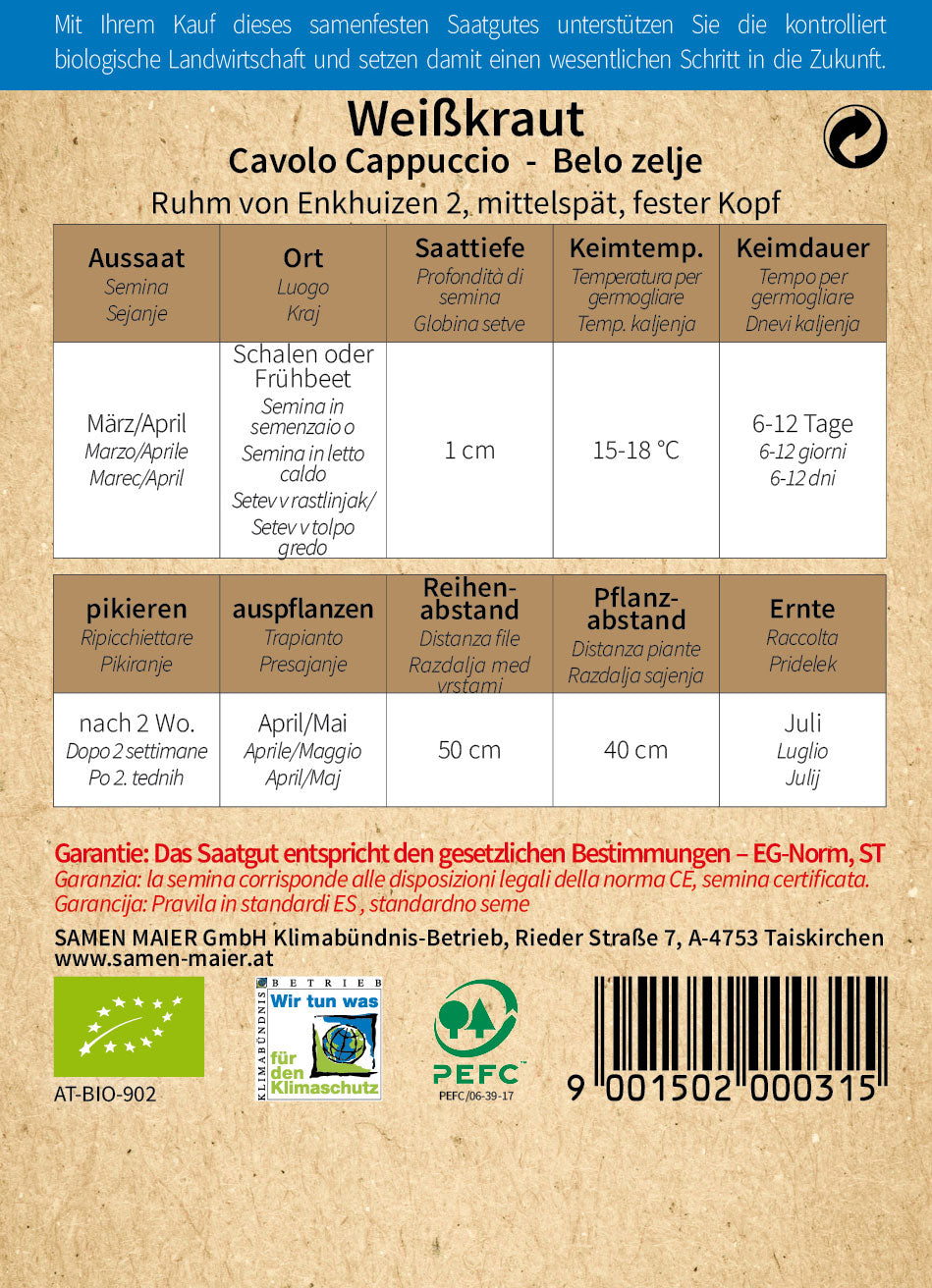 BIO Weißkraut Ruhm Von Enkhuizen 2