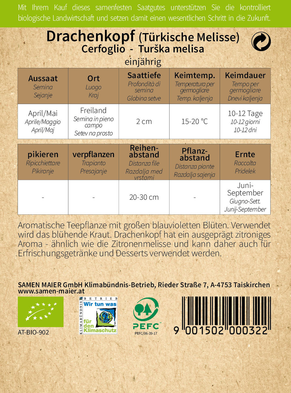 BIO Drachenkopf (türk.Melisse)