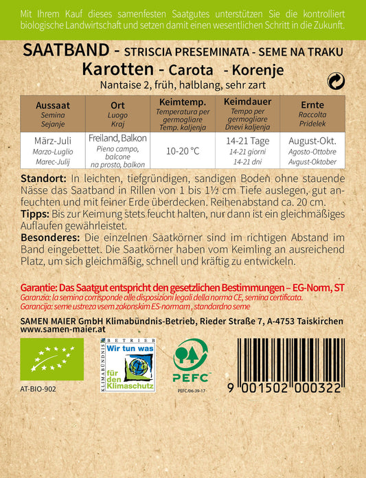 BIO Möhre Nantaise 2 Früh Saatband