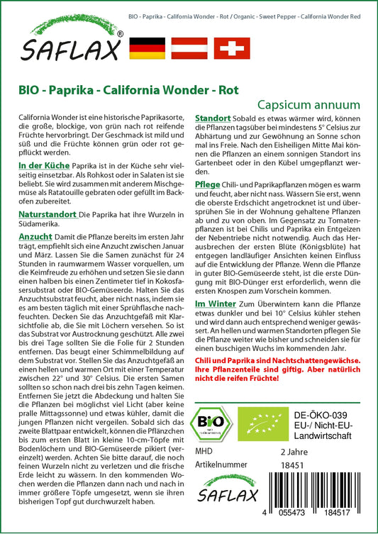 BIO Paprika California Wonder Rot