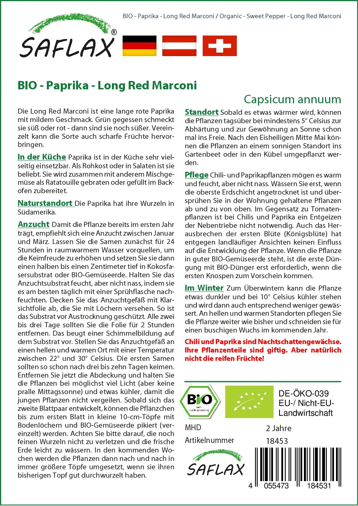 BIO Paprika Long Red Marconi