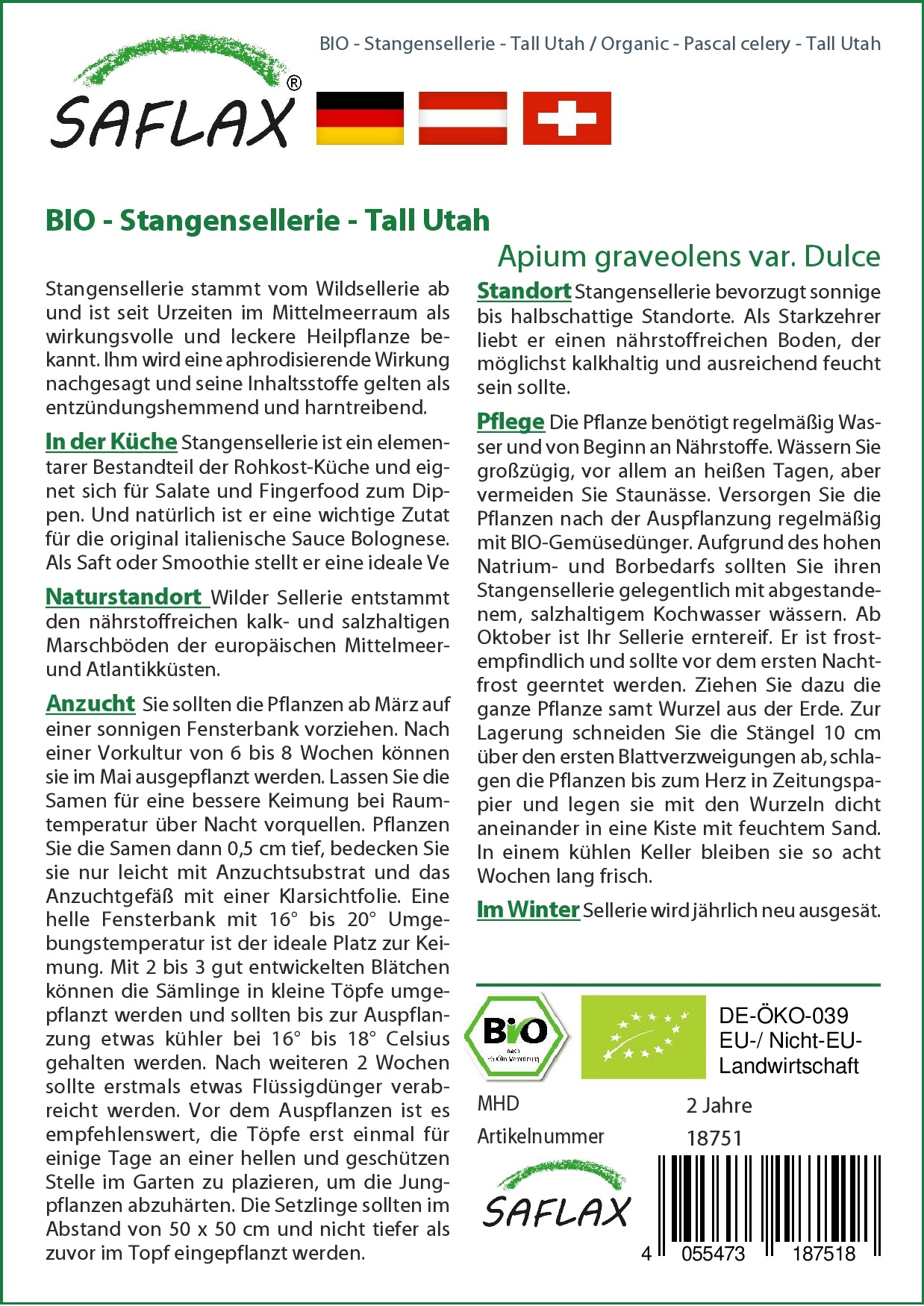 BIO Stangensellerie Tall Utah