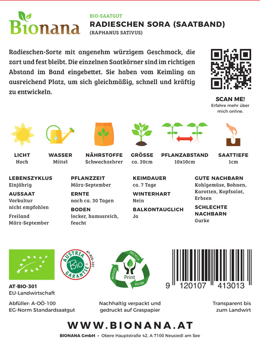 BIO Radieschen Sora (Saatband)