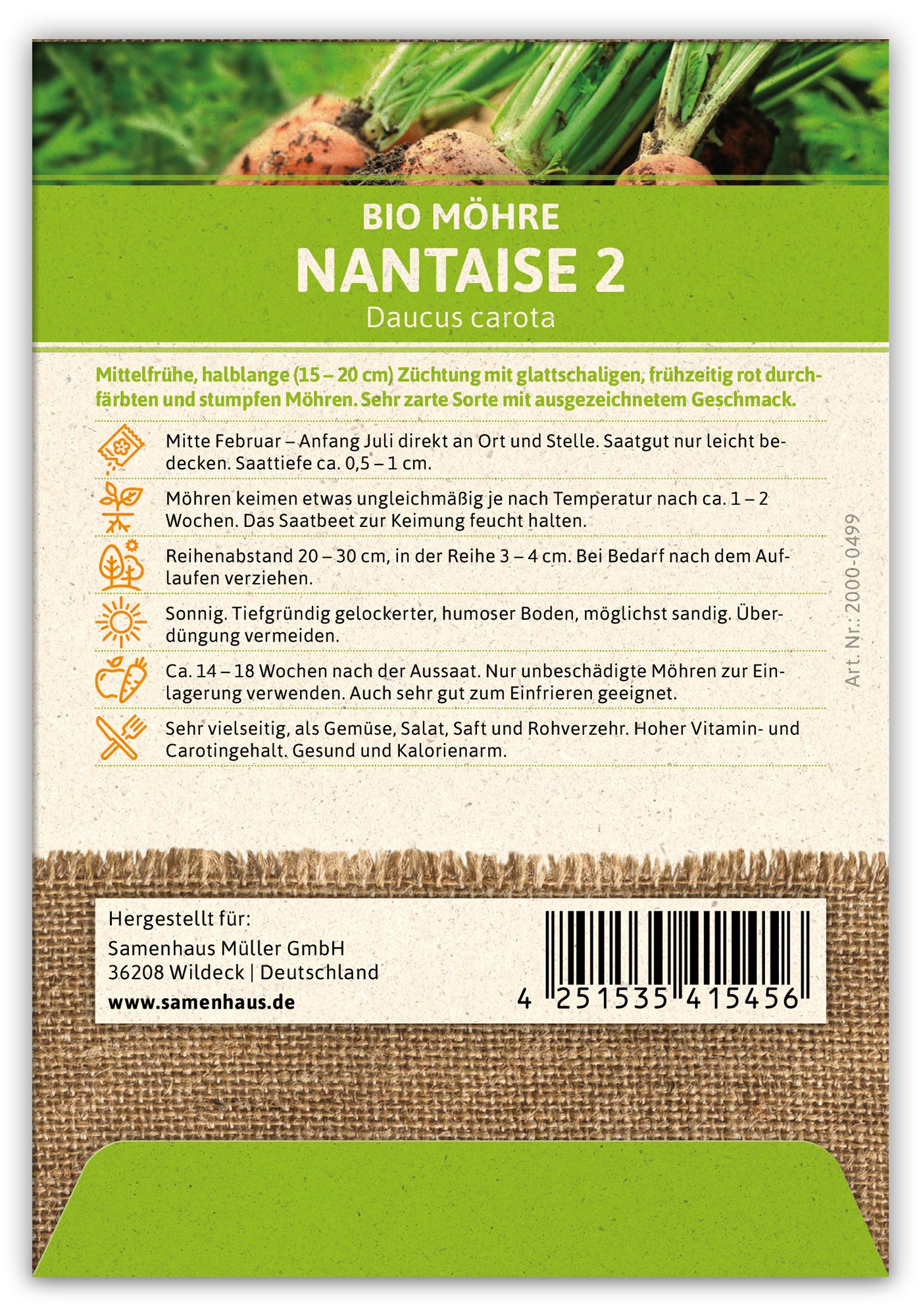 BIO Möhre Nantaise 2 (100 Stück)