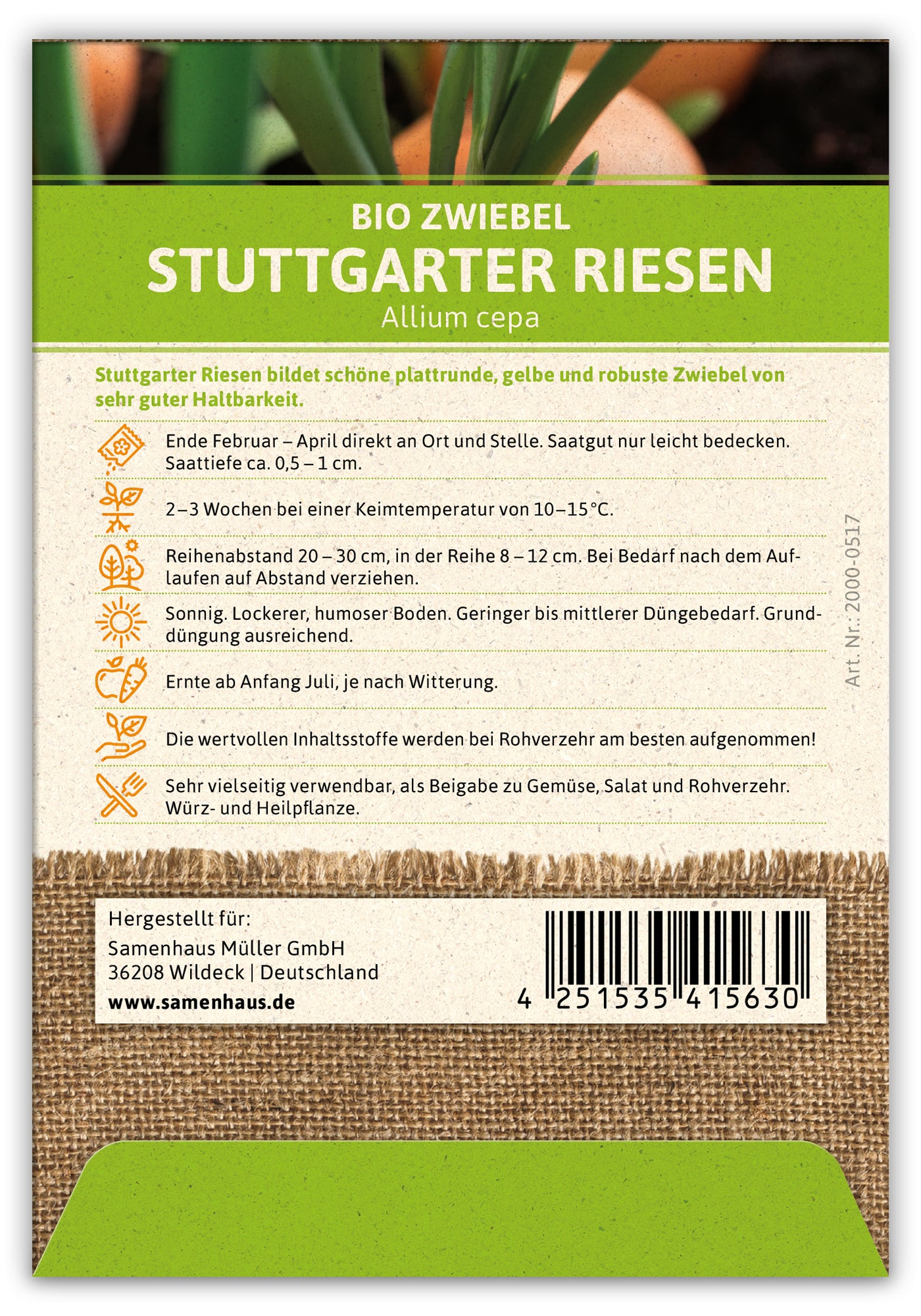 BIO Zwiebel Stuttgarter Riesen (100 Stück)
