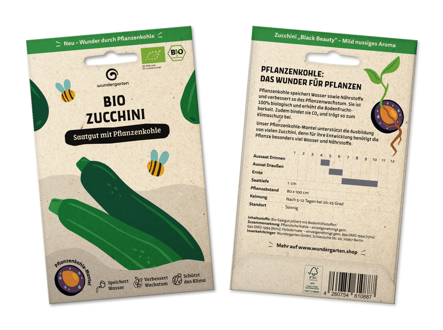 BIO Saatgut Mit Pflanzenkohle-Mantel Zucchini