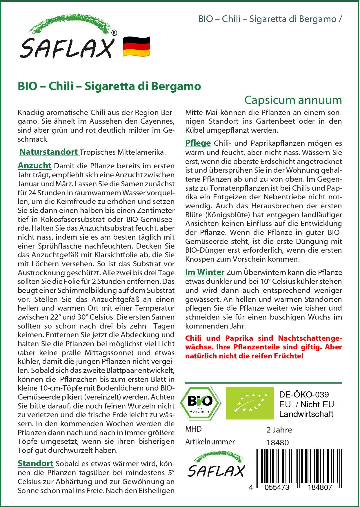 BIO Chili Sigaretta Di Bergamo
