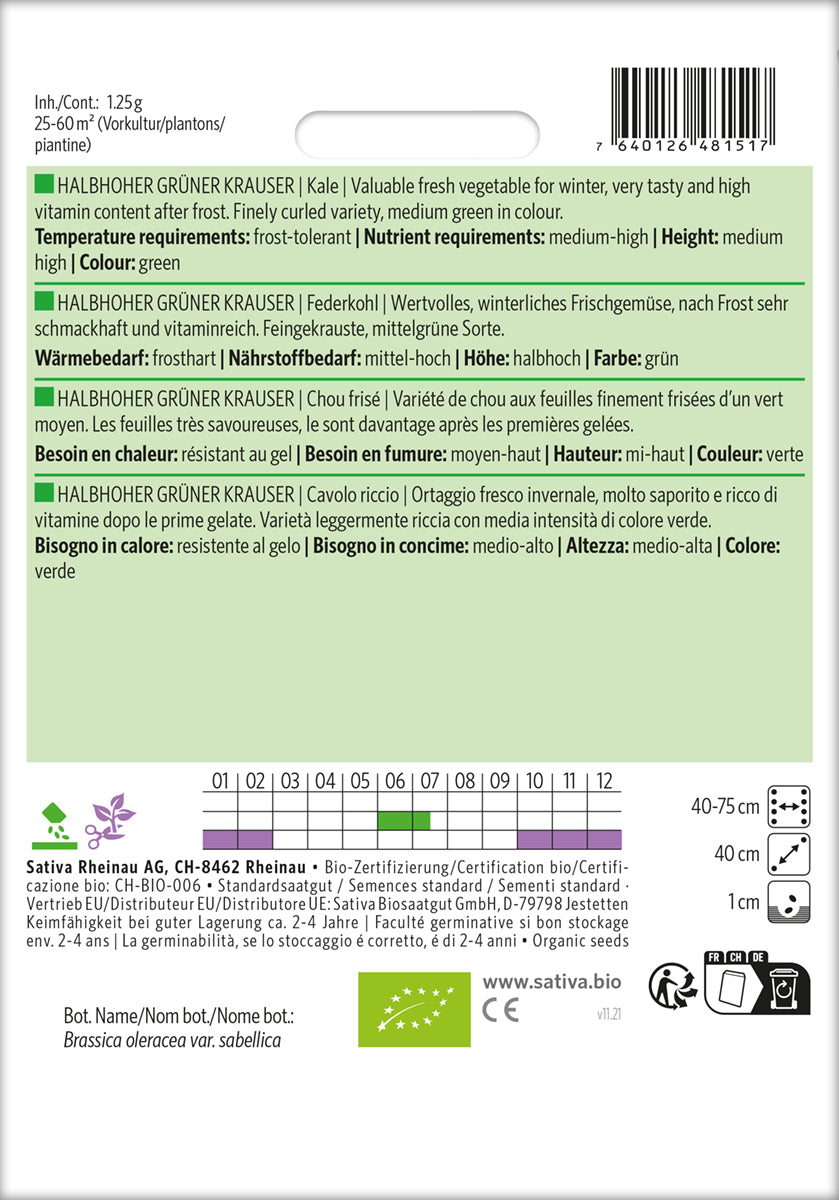  BIO Federkohl / Grünkohl Halbhoher Grüner Krauser [MHD 12/2025]