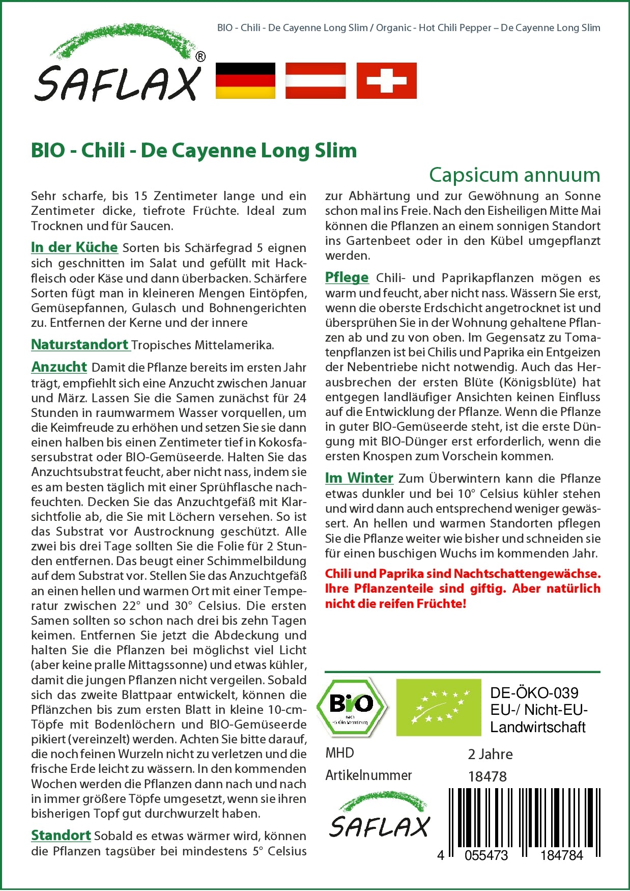  BIO Chili De Cayenne Long Slim