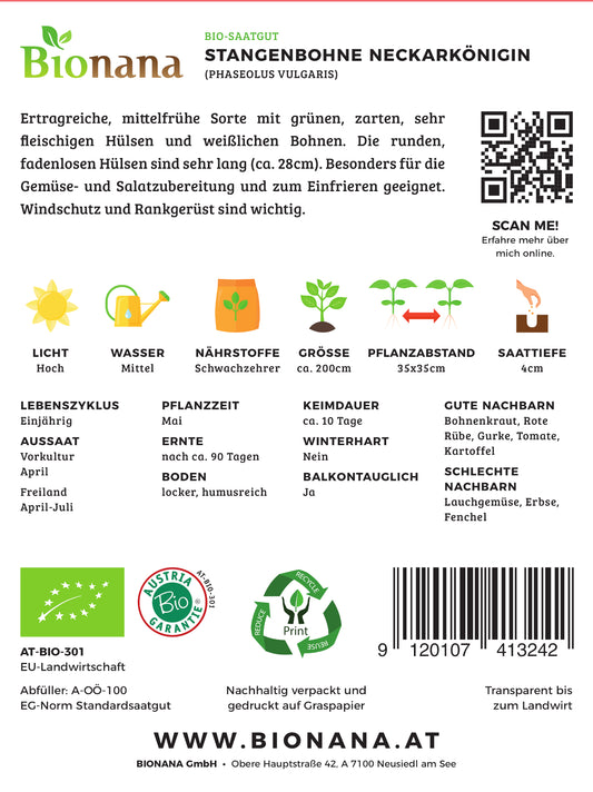  BIO Stangenbohne Neckarkönigin