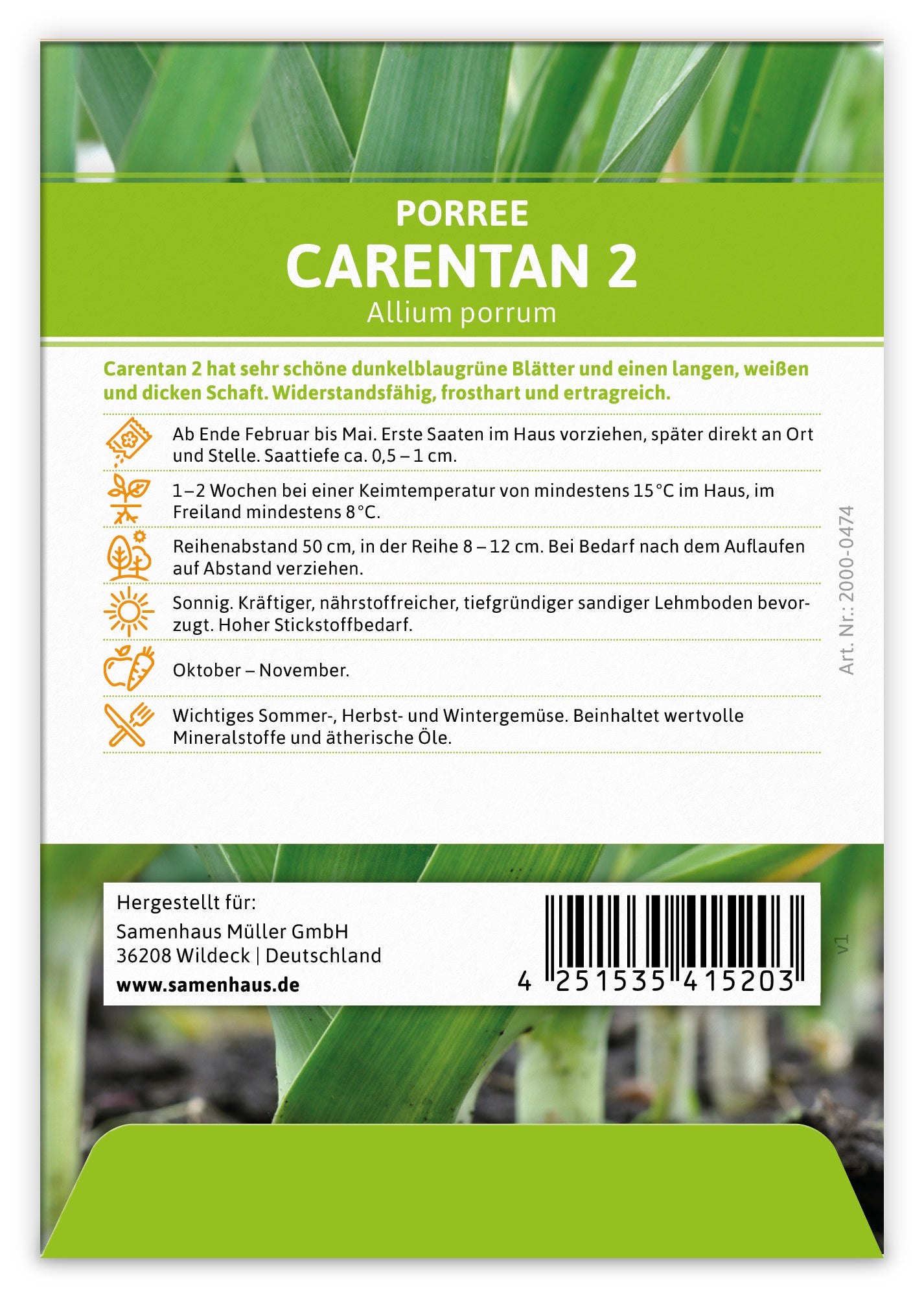  Lauch-Porree Carentan 2 (100 Stück)