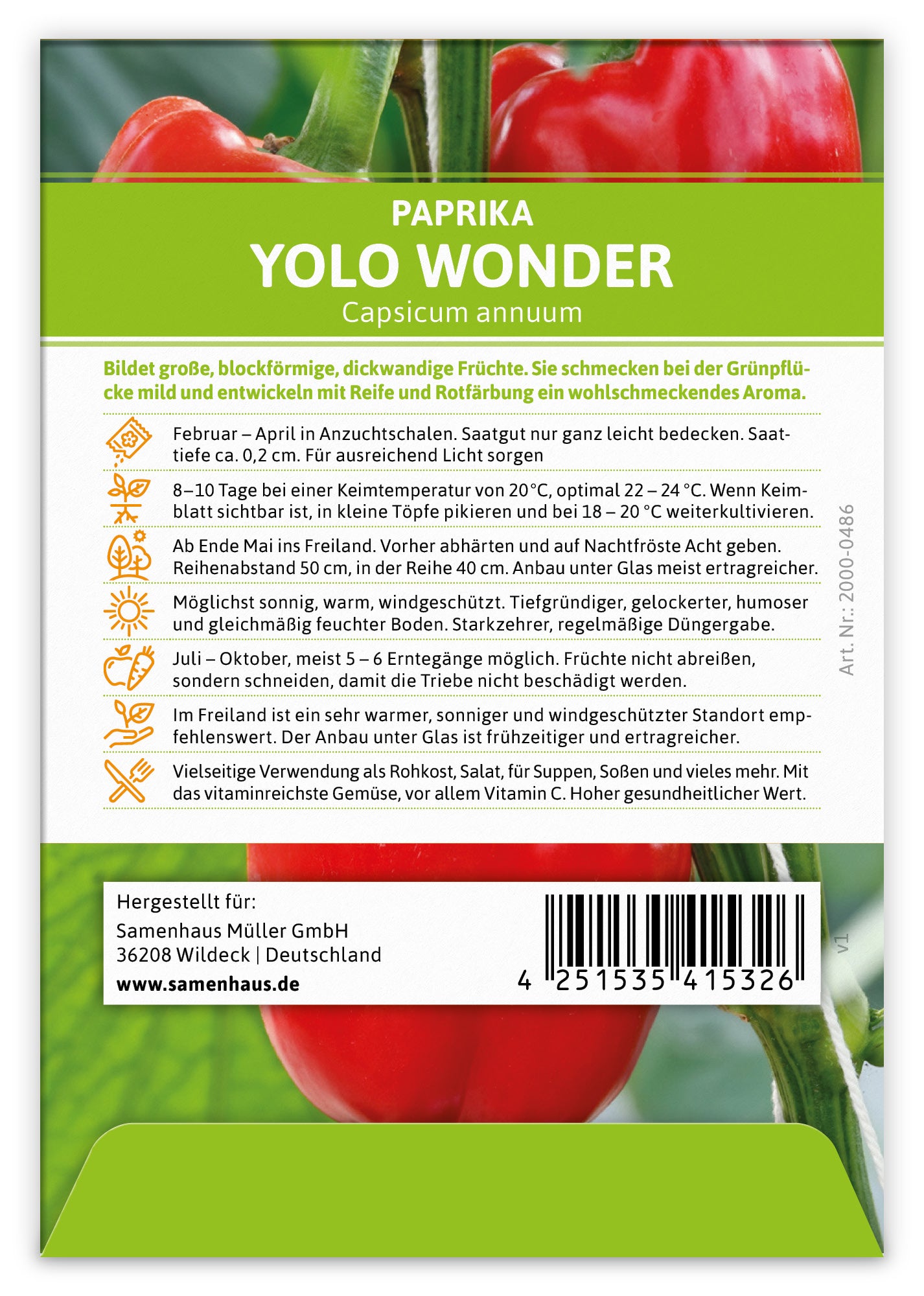  Paprika Yolo Wonder (100 Stück)