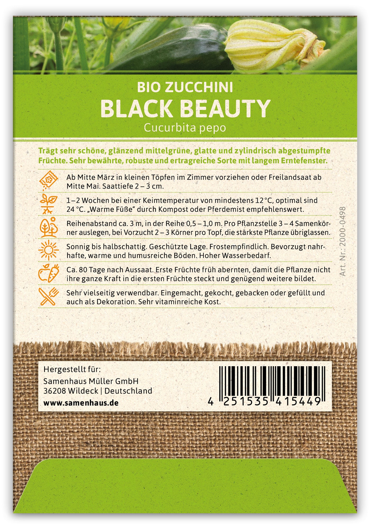  BIO Zucchini Black Beauty (100 Stück)