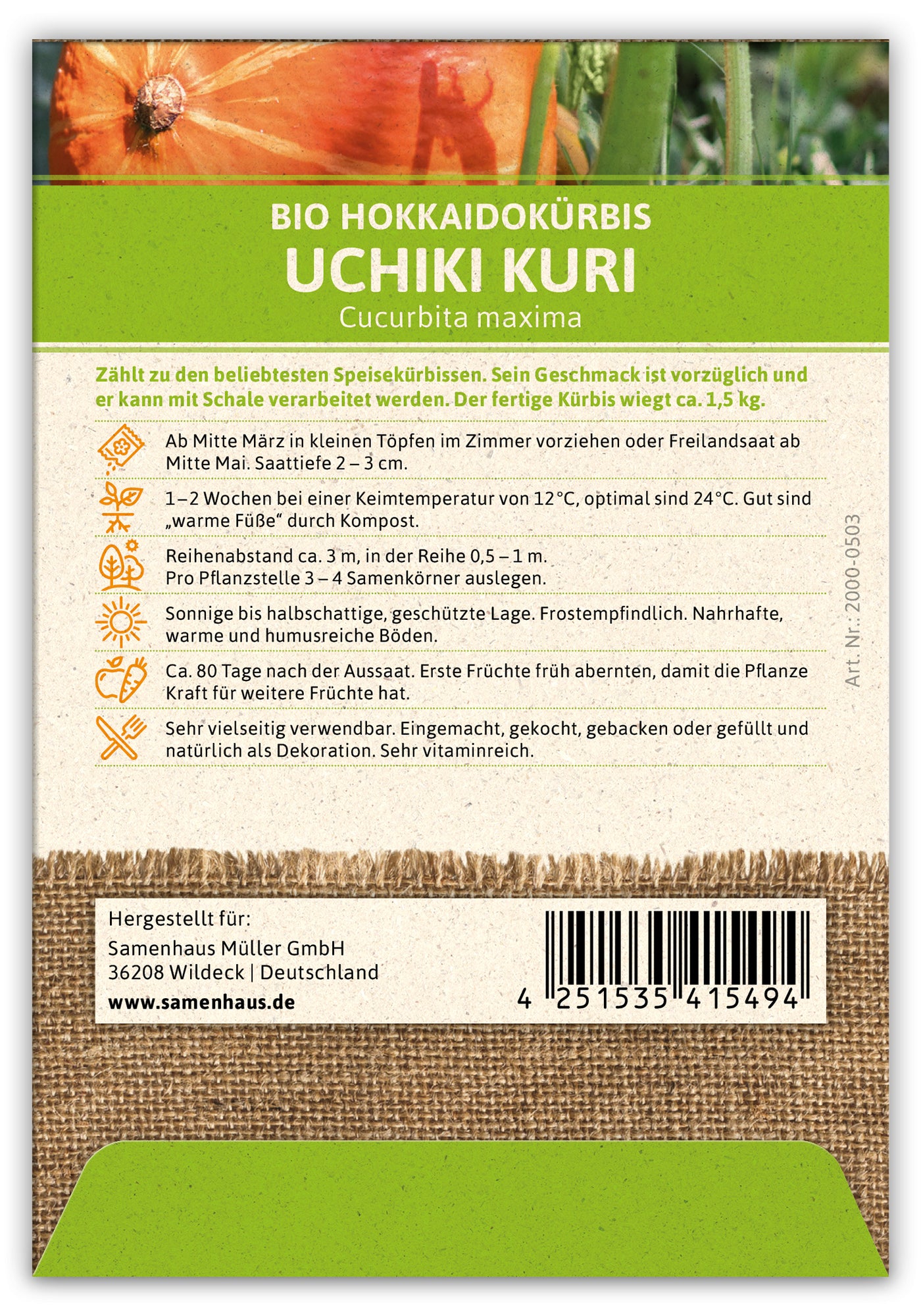  BIO Hokkaidokürbis Uchiki Kuri (100 Stück)