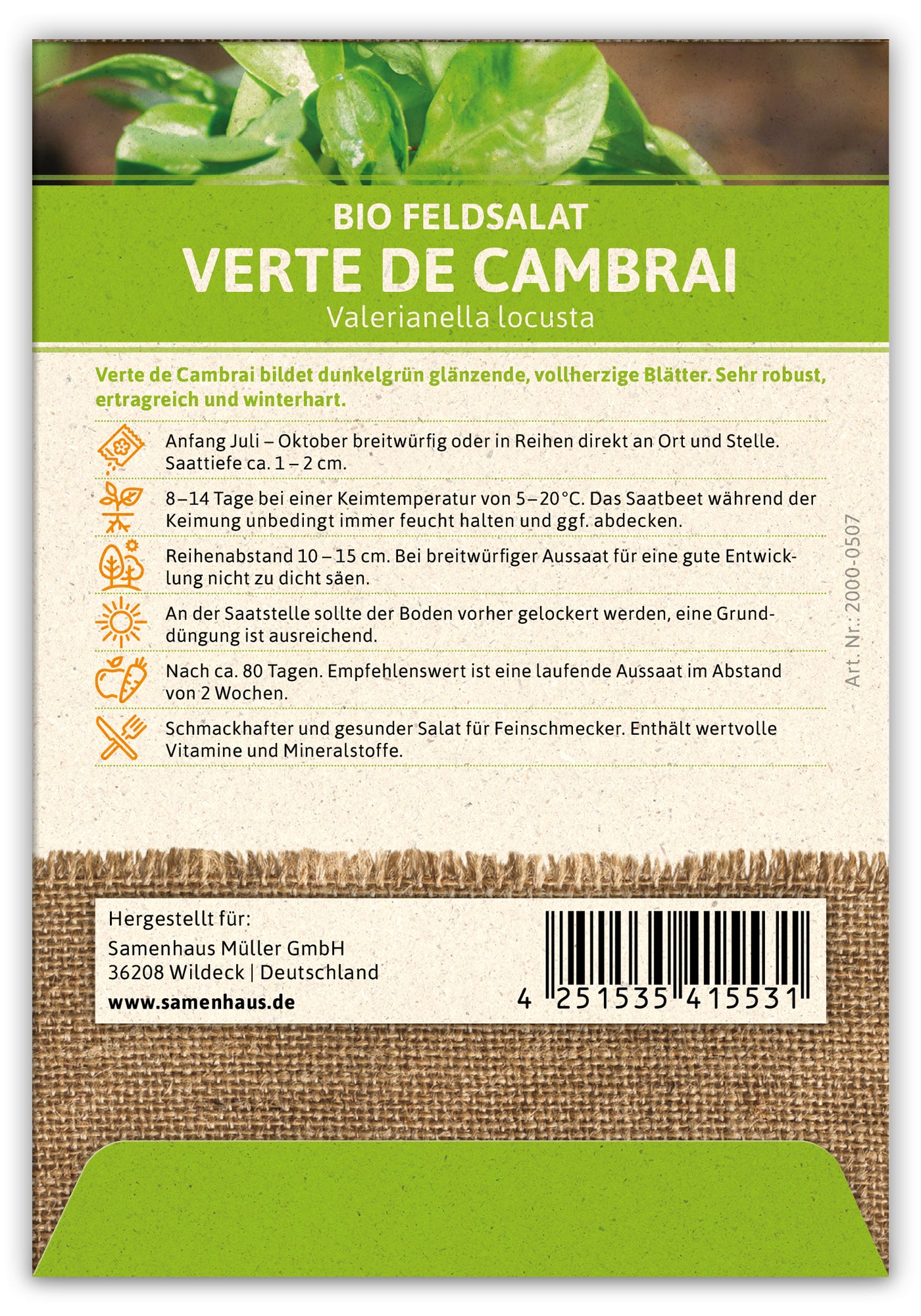  BIO Feldsalat Verte De Cambrai (100 Stück)