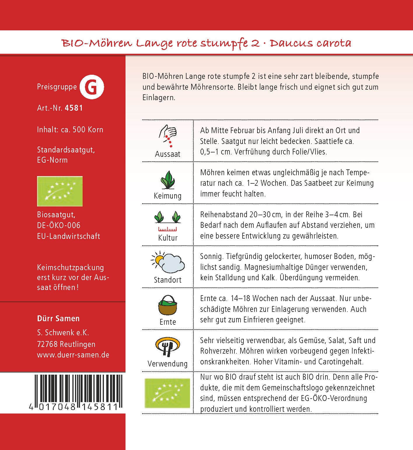  BIO Möhren Lange Rote Stumpfe