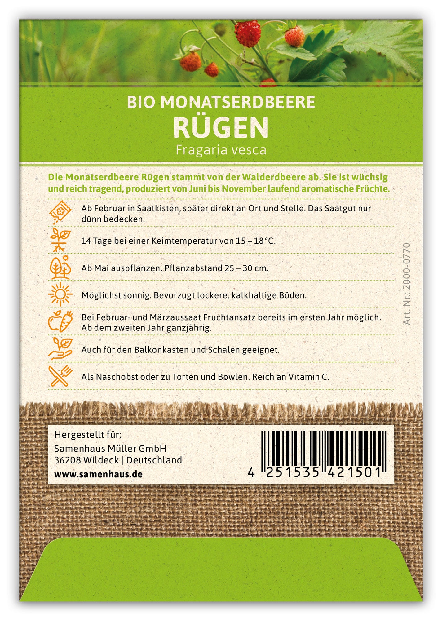  BIO Monatserdbeere Rügen (100 Tütchen)