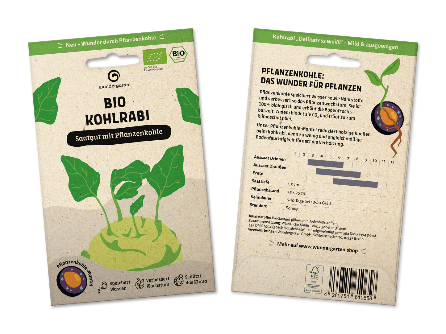  BIO Saatgut Mit Pflanzenkohle-Mantel Kohlrabi