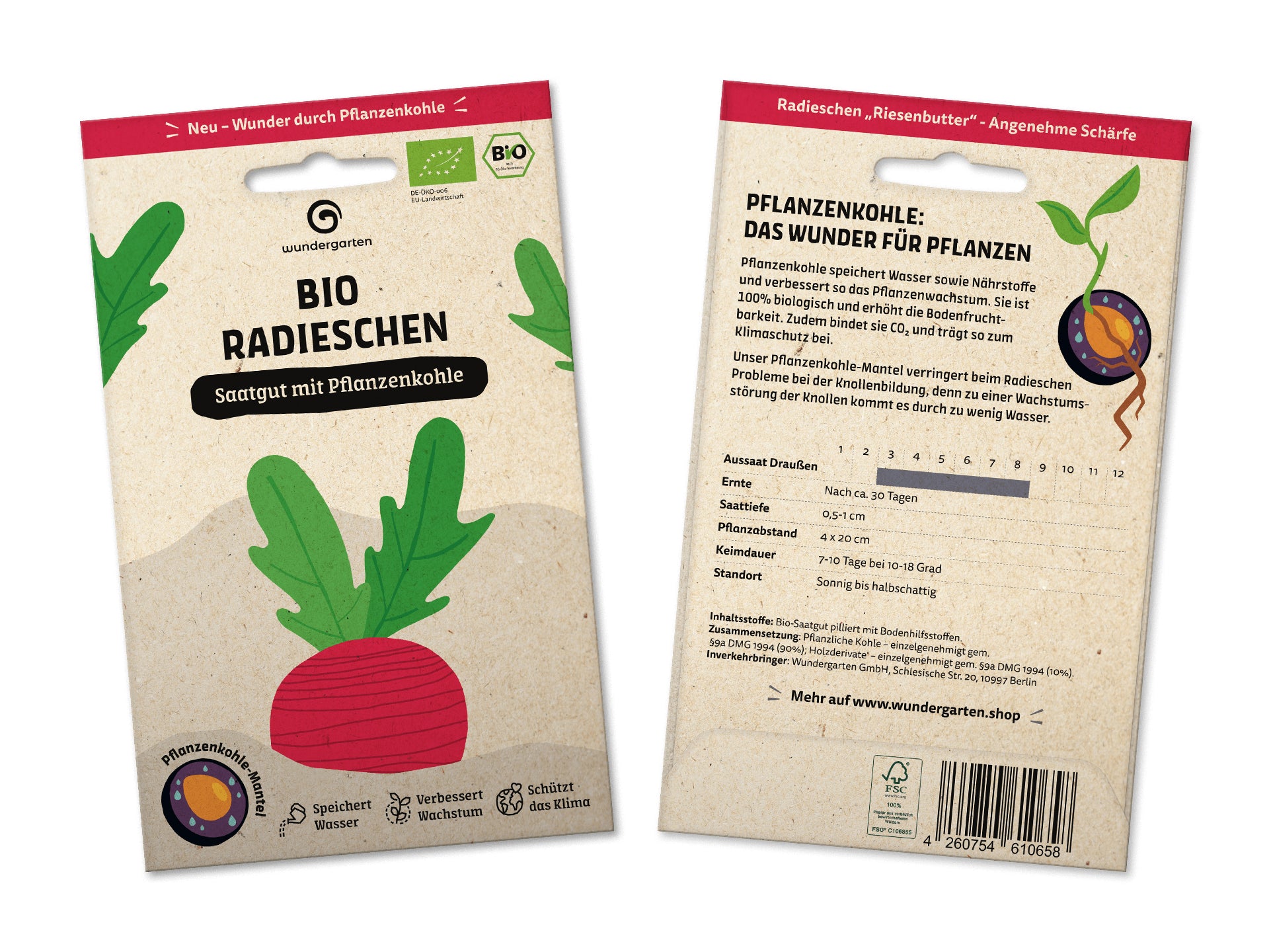  BIO Saatgut Mit Pflanzenkohle-Mantel Radieschen