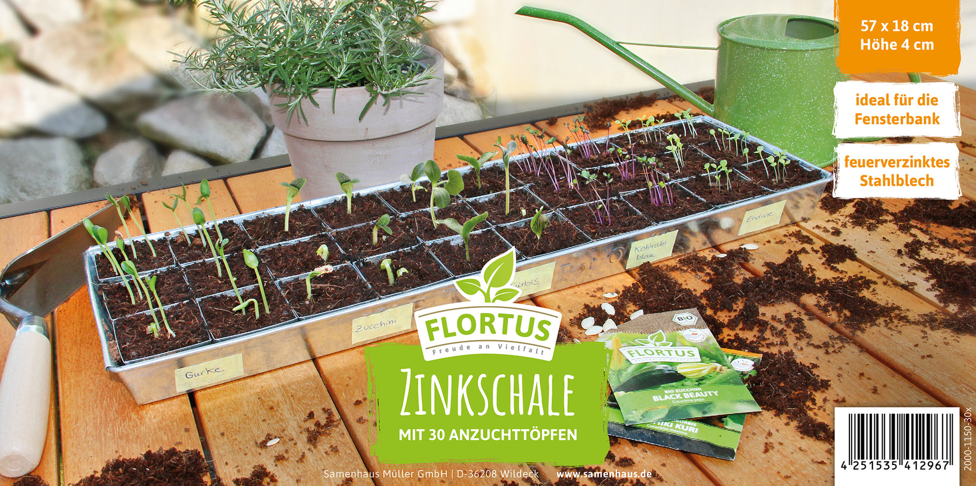  Zinkschale Mit Anzuchttöpfen (30 Stück)