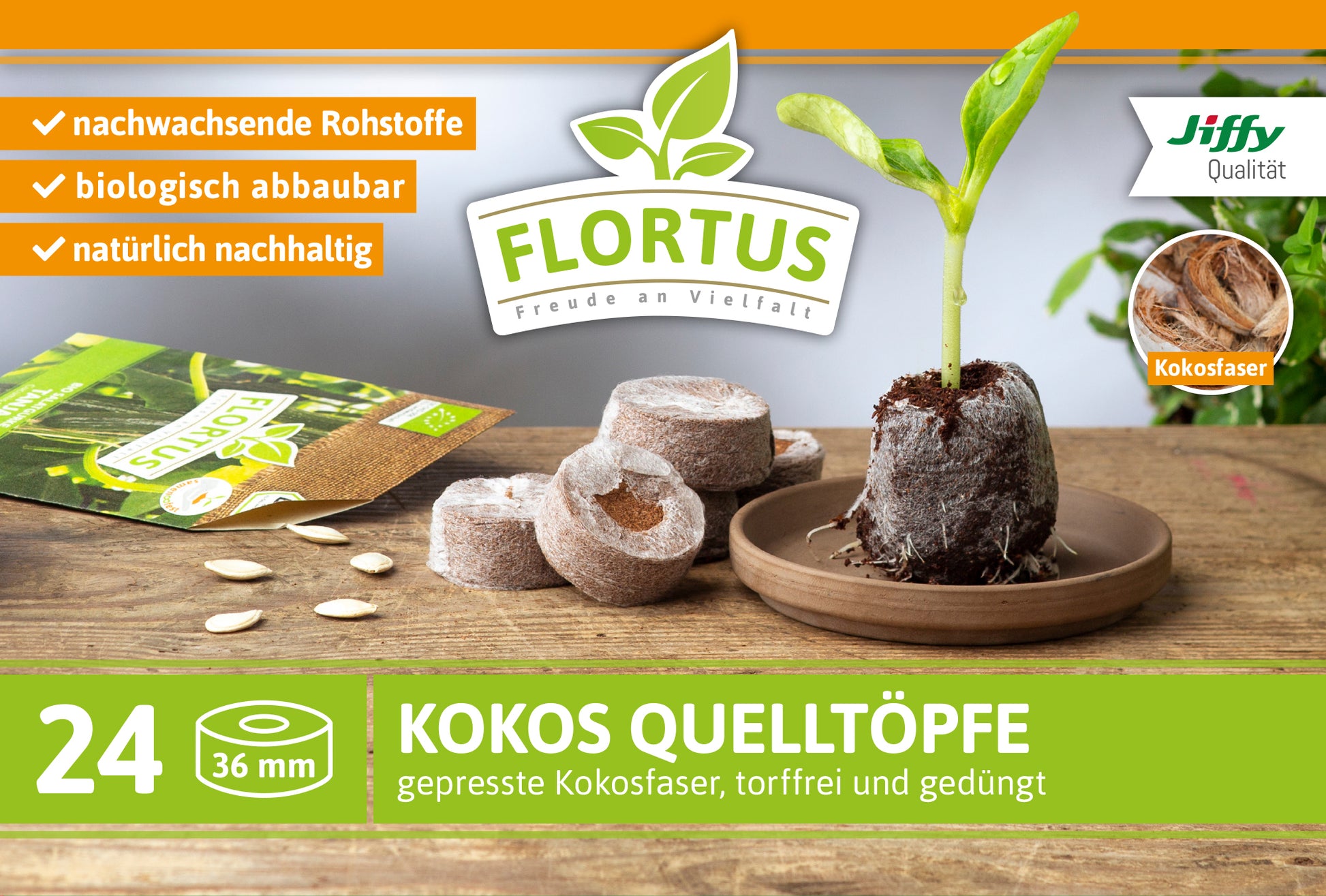  BoQube M & FLORTUS Kokos Quelltöpfe (24 Stück)