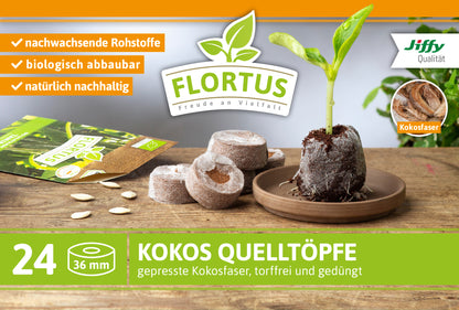 BoQube M & FLORTUS Kokos Quelltöpfe (24 Stück)