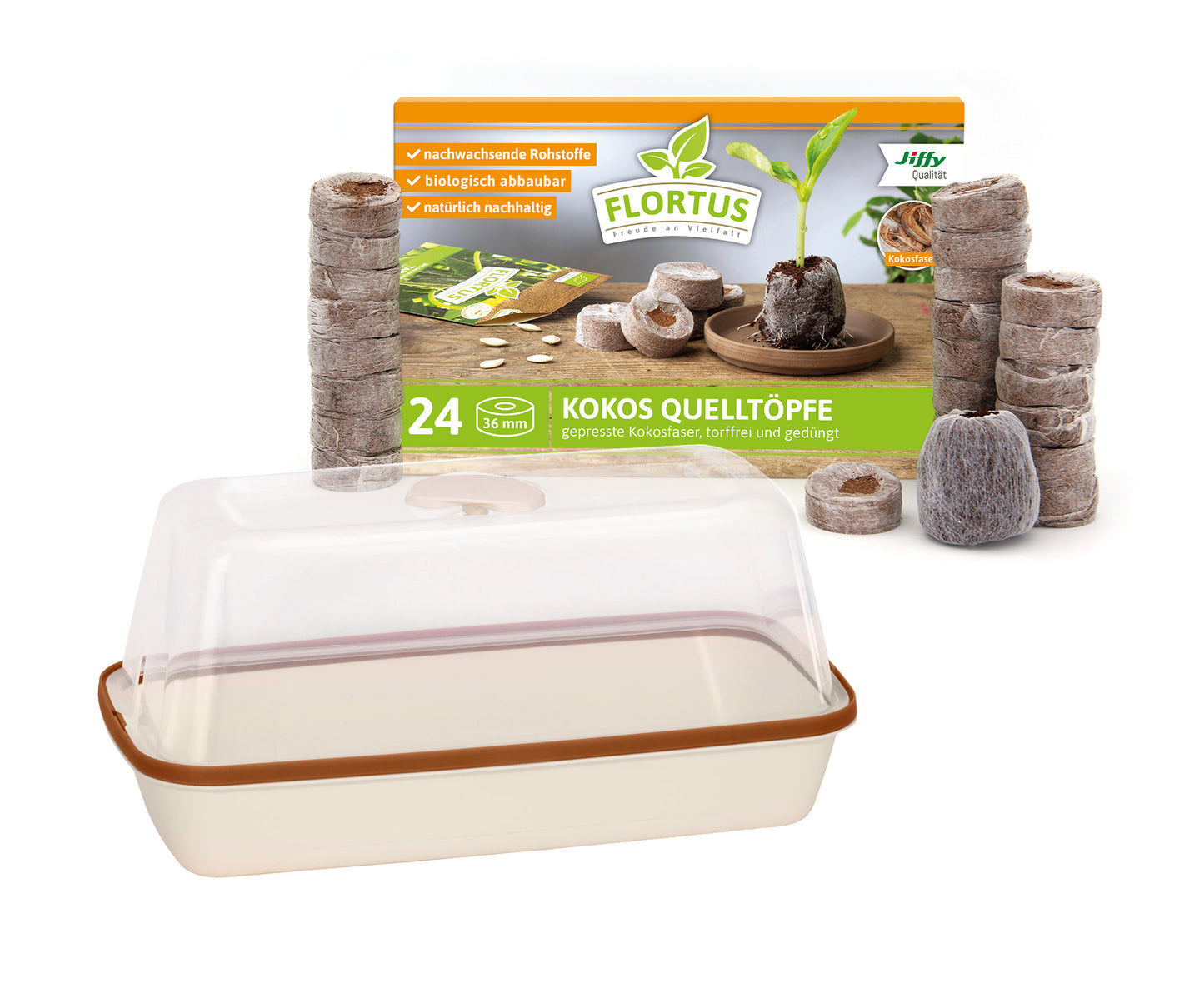  BoQube M & FLORTUS Kokos Quelltöpfe (24 Stück)