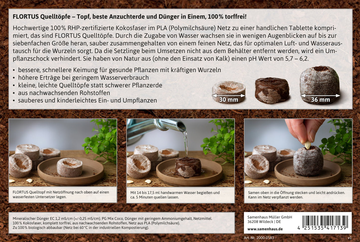  BoQube M & FLORTUS Kokos Quelltöpfe (24 Stück)